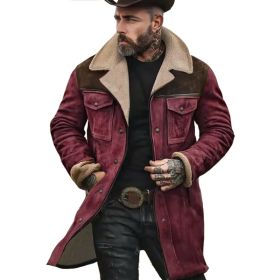 Suede Multicolor Jacket Multi-pocket Zipper (Option: Wine red coffee-L)