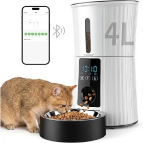Intelligent feeder, equipped with WiFi application control function, a 4-liter capacity intelligent pet food dispenser specifically for cats and (Option: White)