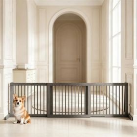 Adjustable Expandable Wooden Pet Gate 22 Inch Tall Freestanding Safety Fence, Gray Pine Wood Slide Dog Gate Easy Assembly for Home & Office Entry (Option: Default Title)