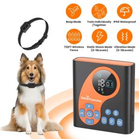 2 In 1 Wireless Dog Fence System with 1/2 Training Collars(Options) Invisible Dog Fence IP68 Waterproof with 722FT Adjustable Range Beep Vibratio (Option: Fence with 1 Collar)