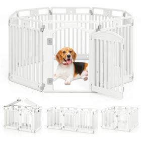 8-Panel HDPE Pet Fence (White) - Multiple Configurations (Octagon/Square/House), 50"x50"x32" Square Size, Lockable Door (Option: Default Title)