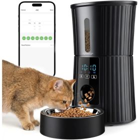 Intelligent feeder, equipped with WiFi application control function, a 4-liter capacity intelligent pet food dispenser specifically for cats and (Option: Black)