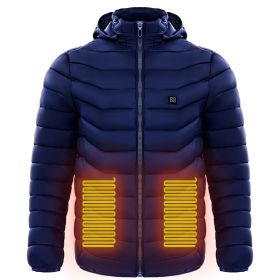 Men Heated Puffer Jacket Electric Heating Coat Insulated Hood Windbreaker (Option: Blue-3XL)