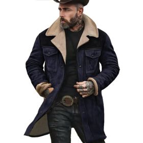 Suede Multicolor Jacket Multi-pocket Zipper (Option: Navy blue black-S)