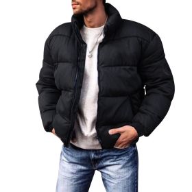 Coat Stand-up Collar Downcotton-padded Jacket Thickened Men's Cotton Jacket (Option: Black-L)